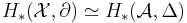 H_*(\mathcal{X},\partial) \simeq H_*(\mathcal{A},\Delta)