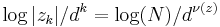 \log|z_k|/d^{k} = \log(N)/d^{\nu(z)}