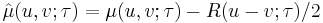 \hat\mu(u,v;\tau) = \mu(u,v;\tau)-R(u-v;\tau)/2