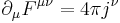 \partial_\mu F^{\mu\nu}=4\pi j^\nu