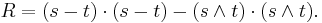 R = (s-t) \cdot (s-t) - (s \wedge t) \cdot (s \wedge t).\,