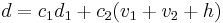 d = c_1d_1 %2B c_2(v_1%2Bv_2%2B h)