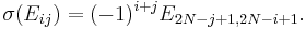 \displaystyle{\sigma(E_{ij}) = (-1)^{i%2Bj}E_{2N-j%2B1,2N-i%2B1}.}