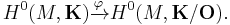 H^0(M,\mathbf{K}) \xrightarrow{\varphi} H^0(M,\mathbf{K}/\mathbf{O}).