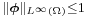 \scriptstyle \Vert\boldsymbol{\phi}\Vert_{L^\infty(\Omega)}\leq 1 