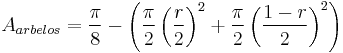 A_{arbelos}=\frac{\pi}{8}-\left(\frac{\pi}{2}\left(\frac{r}{2}\right)^2%2B\frac{\pi}{2}\left(\frac{1-r}{2}\right)^2\right)