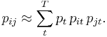 p_{ij} \approx \sum_t^T p_t \, p_{it} \, p_{jt}.