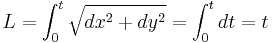 L = \int_0^t {\sqrt {dx^2 %2B dy^2}} = \int_0^t{dt} = t 