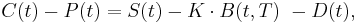  C(t) - P(t) = S(t) - K \cdot B(t,T)\ - D(t), 