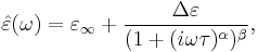 
\hat{\varepsilon}(\omega) = \varepsilon_{\infty} %2B \frac{\Delta\varepsilon}{(1%2B(i\omega\tau)^{\alpha})^{\beta}},
