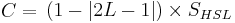 
C =
 \begin{align}
  (1 - \left\vert 2 L - 1 \right\vert) \times S_{HSL}
 \end{align}
