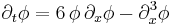 \partial_t \phi = 6\, \phi\, \partial_x \phi - \partial_x^3 \phi