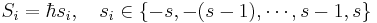  S_i = \hbar s_i, \quad s_i \in \{ - s, -(s-1), \cdots, s-1, s \} \,\!