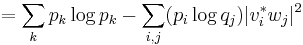 = \sum_k  p_k \log p_k - \sum_{i,j} (p_i \log q_j) | v_i ^* w_j |^2