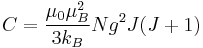 C = \frac{\mu_0 \mu_B^2}{3 k_B}N g^2 J(J%2B1)