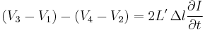 \left(V_3 - V_1\right)-\left(V_4-V_2\right) = 2L'\,\Delta l\frac{\partial I}{\partial t}