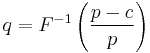 q=F^{-1}\left( \frac{p-c}{p}\right)