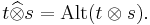 t \widehat{\otimes} s = \operatorname{Alt}(t\otimes s).