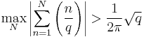 \max_N \left|\sum_{n=1}^{N}\left(\frac{n}{q}\right)\right|>\frac{1}{2\pi}\sqrt q