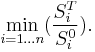  \min_{i=1...n}(\frac{S_i^T}{S_i^0}). 