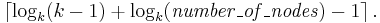 \left\lceil\log_k (k - 1) %2B \log_k (\mathit{number\_of\_nodes}) - 1\right\rceil.