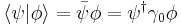 \langle\psi|\phi\rangle = \bar{\psi}\phi = \psi^{\dagger}\gamma_0\phi