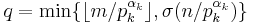 q = \min\{\lfloor m/p_k^{\alpha_k}\rfloor, \sigma(n/p_k^{\alpha_k})\}