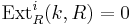 \operatorname{Ext}^i_R (k, R) = 0