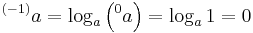  {}^{(-1)}a = \log_{a} \left( {}^{0}a \right) = \log_{a} 1 = 0 