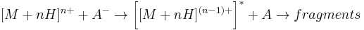 [M %2B nH]^{n%2B} %2B A^- \to \bigg[ [M %2B nH]^{(n-1)%2B} \bigg]^* %2B A \to fragments