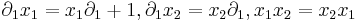 \partial_1 x_1= x_1\partial_1%2B1,\partial_1 x_2= x_2\partial_1, x_1x_2=x_2x_1 \, 