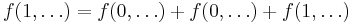 f(1,\ldots) = f(0,\ldots) %2B f(0,\ldots) %2B f(1,\ldots)