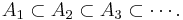 
A_{1} \subset A_{2} \subset A_{3} \subset \cdots.
