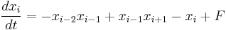 \frac{dx_i}{dt} = -x_{i-2}x_{i-1} %2B x_{i-1}x_{i%2B1} - x_i %2B F