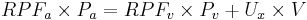 RPF_a \times P_a = RPF_v \times P_v %2B U_x \times V