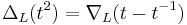 \Delta_L(t^2) = \nabla_L(t - t^{-1})