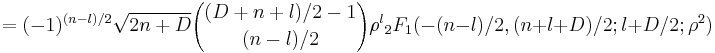 =(-1)^{(n-l)/2}\sqrt{2n%2BD}{ (D%2Bn%2Bl)/2-1 \choose (n-l)/2}\rho^l
{}_2F_1( -(n-l)/2,(n%2Bl%2BD)/2;l%2BD/2;\rho^2)