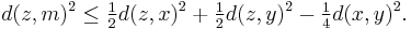 d(z,m)^2\le \tfrac12d(z,x)^2 %2B \tfrac12d(z,y)^2 - \tfrac14d(x,y)^2.