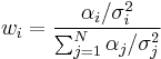 w_i = \frac{\alpha_i/\sigma_i^2}{\sum_{j=1}^N \alpha_j/\sigma_j^2}