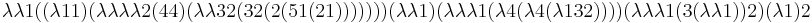 \lambda \lambda 1 ((\lambda 1 1) (\lambda \lambda \lambda \lambda 2 (4 4) (\lambda \lambda 3 2 (3 2 (2 (5 1 (2 1))))))) (\lambda \lambda 1) (\lambda \lambda \lambda 1 (\lambda 4 (\lambda 4 (\lambda 1 3 2)))) (\lambda \lambda \lambda 1 (3 (\lambda \lambda 1)) 2) (\lambda 1) 2