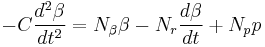 -C\frac{d^2\beta}{dt^2} = N_\beta \beta - N_r \frac{d\beta}{dt} %2B N_p p