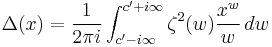 \Delta(x)=\frac{1}{2\pi i} \int_{c^\prime-i\infty}^{c^\prime%2Bi\infty} 
\zeta^2(w) \frac {x^w}{w} \,dw