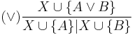 (\vee) \frac{X \cup \{A \vee B\}}{X \cup \{A\}|X \cup \{B\}}