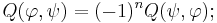  Q(\varphi,\psi)=(-1)^n Q(\psi, \varphi); 