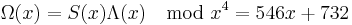 \Omega(x) = S(x) \Lambda(x) \mod x^4 = 546 x %2B 732\,