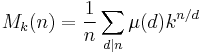 M_k(n)={1\over n}\sum_{d\mid n}\mu(d)k^{n/d}