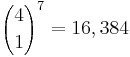 {4 \choose 1}^7 = 16,384\,