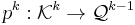 p^k:\mathcal{K}^k \to \mathcal{Q}^{k-1}