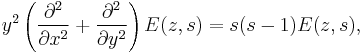  y^2\left(\frac{\partial^2}{\partial x^2}%2B\frac{\partial^2}{\partial y^2}\right)E(z,s) = s(s-1)E(z,s), 