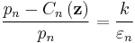 \frac{p_{n}-C_{n}\left( \mathbf{z}\right) }{p_{n}}=\frac{k}{\varepsilon _{n}}